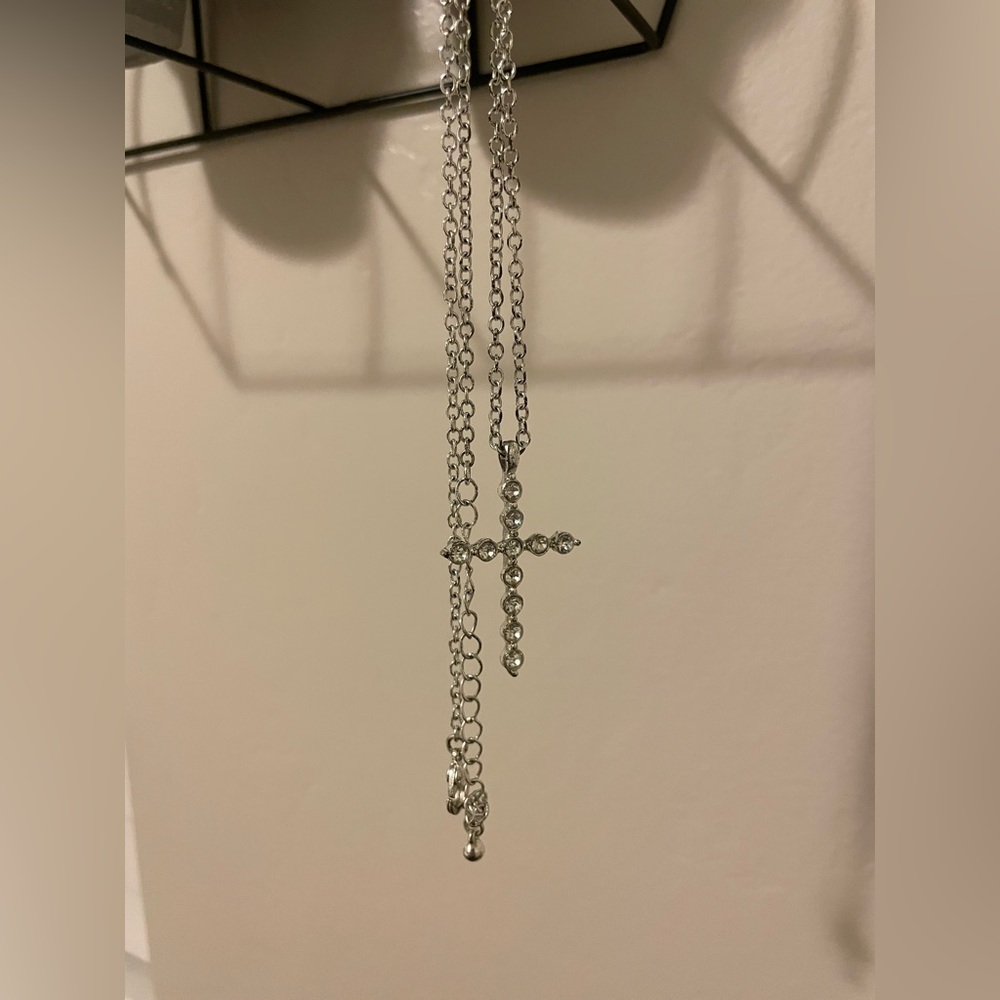 silver cross necklace & bracelet set